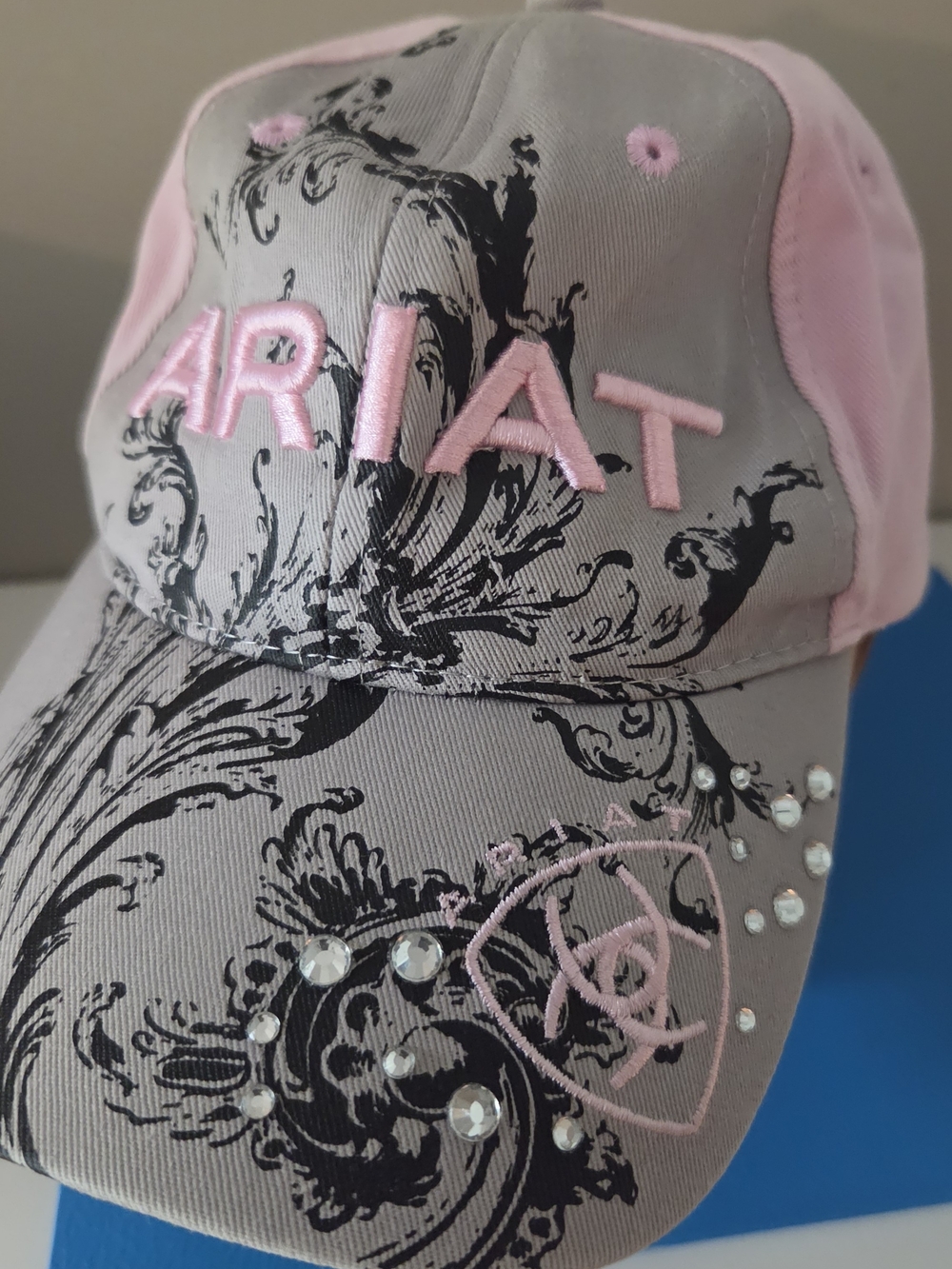 Aria Structured Cap Pink and Gray Crystal-Studded Baseball Hat McBling Y2k Style